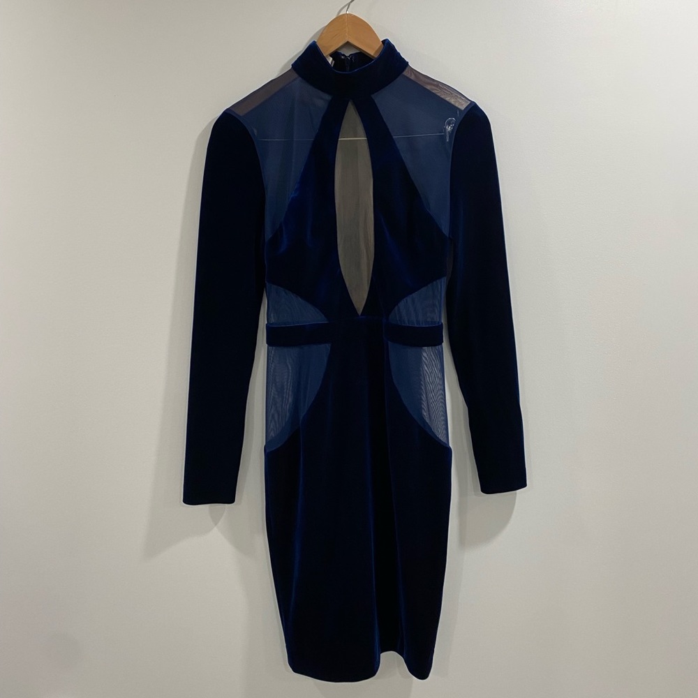 House of CB Davila Midnight Blue Velvet/Mesh Dress